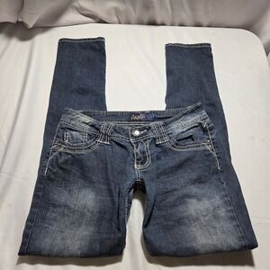 Angels Womens Skinny Jeans Blue Dark Wash Thick Stitch Rhinestone Low Rise Sz 5
